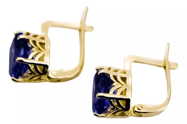 8К Жовте золото 333 Sapphire Сережки vec003x-sp Російський Радянський СРСР Вінтаж стиль Ар-деко style Art Deco